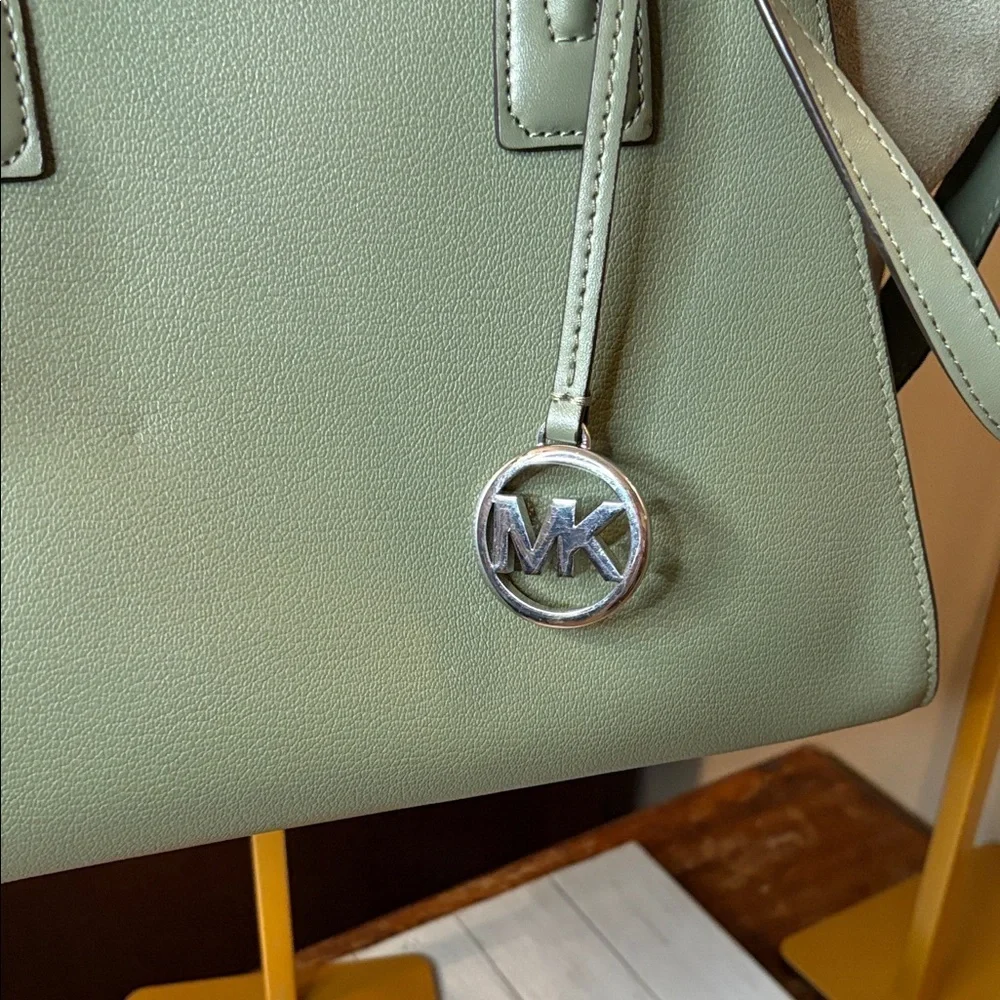 Michael Kors Green with suede Avril top zip satchel